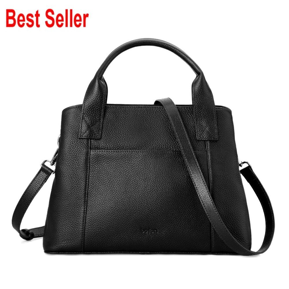 Genuine Leather Tote Bag with Adjustable Crossbody Strap and Multiple Pockets